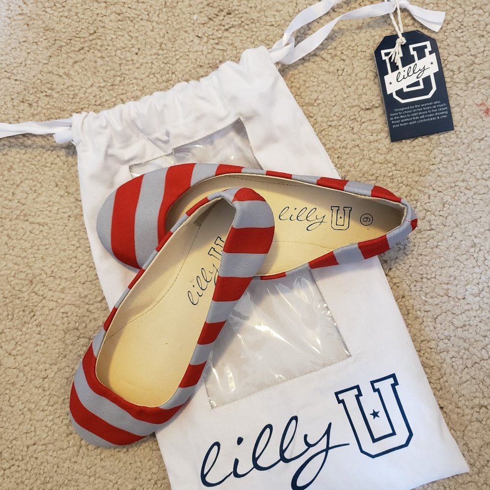 Lilly U Size 6 Red and Gray Striped Shoes NEW